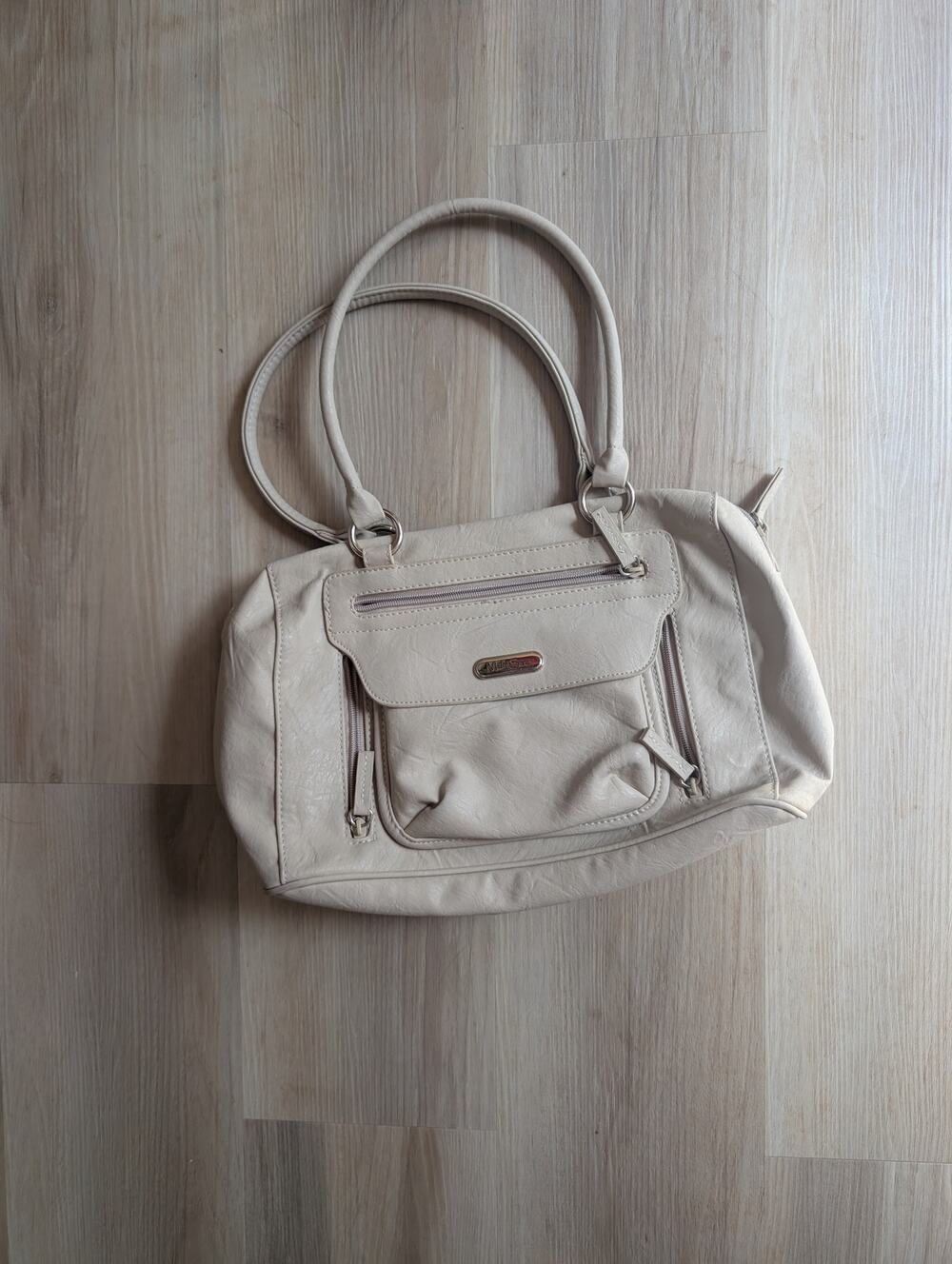 MultiSac Tan Satchel Handbag Faux Leather Multi Pocket Everyday Purse
